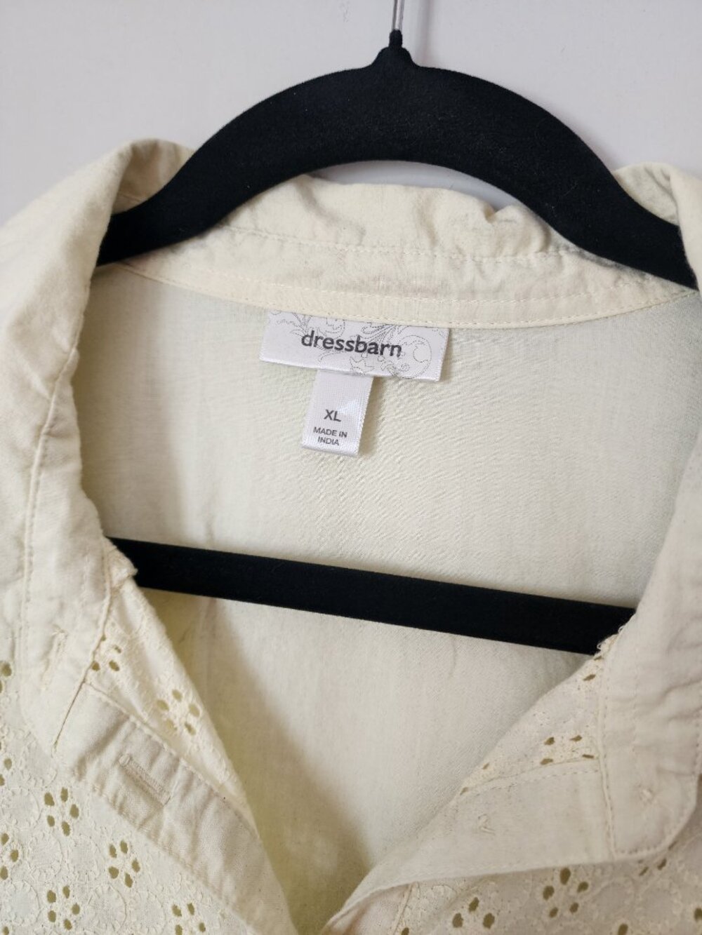 Dressbarn Pale Yellow Eyelet Button Front Tie Collared Tank Top Cottagecore Boho - Picture 5 of 9